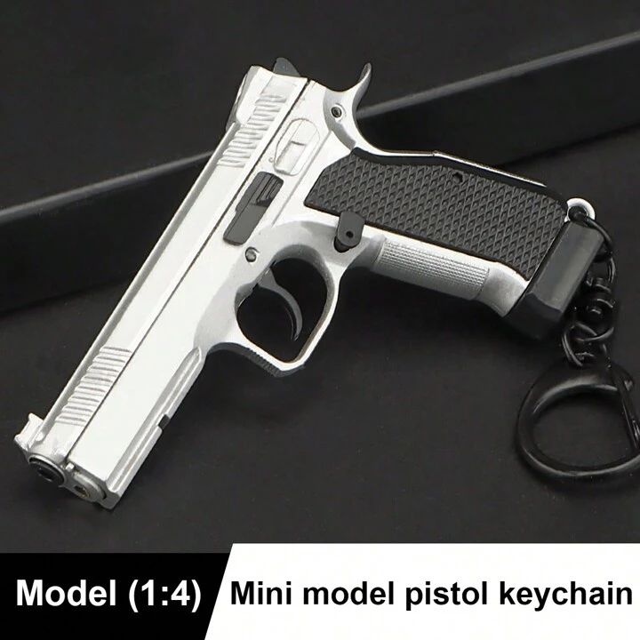 1pc Men's Gift Silver 2.87in Mini Portable Handgun 1:4 Model, Movable! Creative Abs Plastic Keych... | SHEIN
