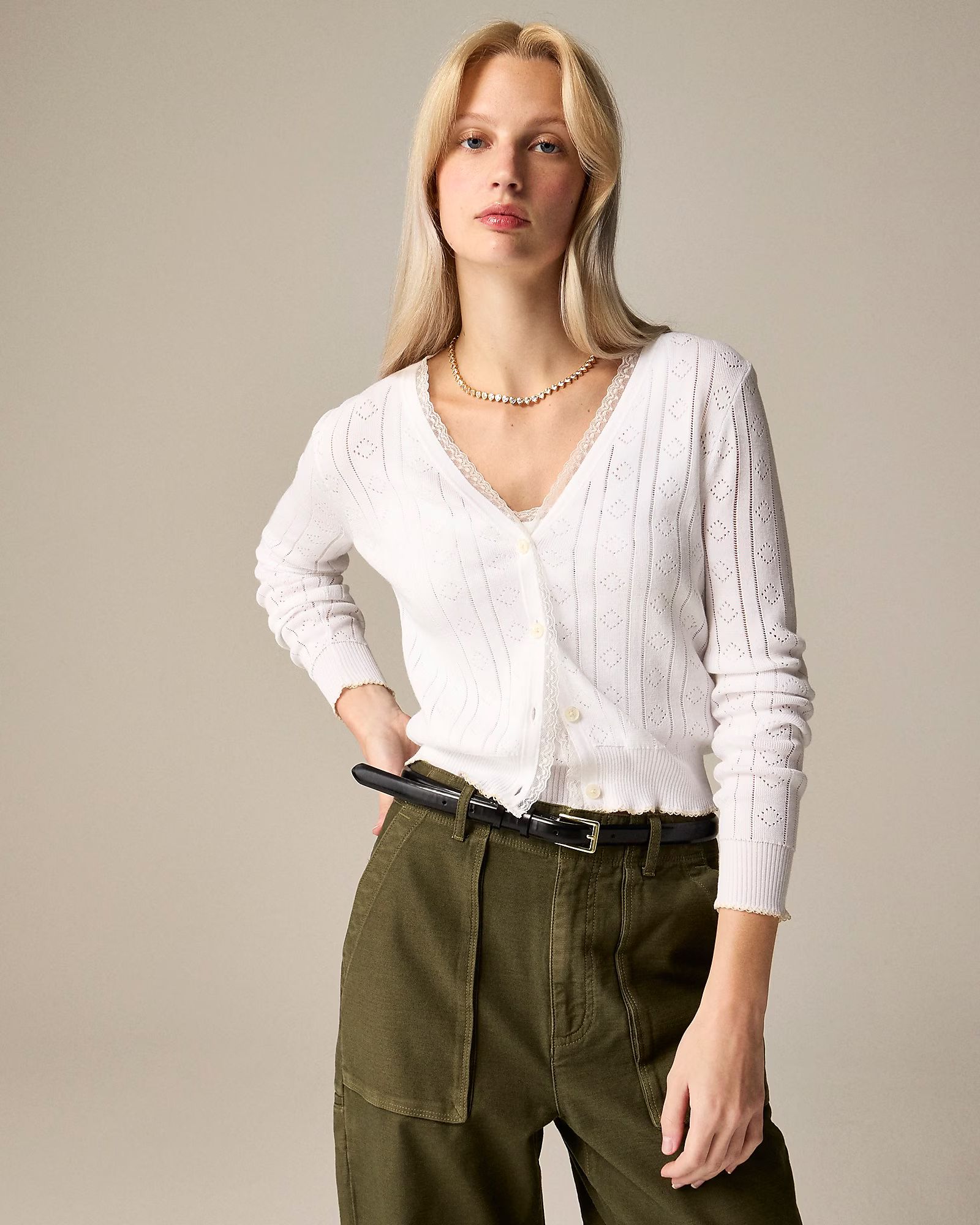 Pointelle V-neck cardigan in premium ultrafine cotton | J. Crew US