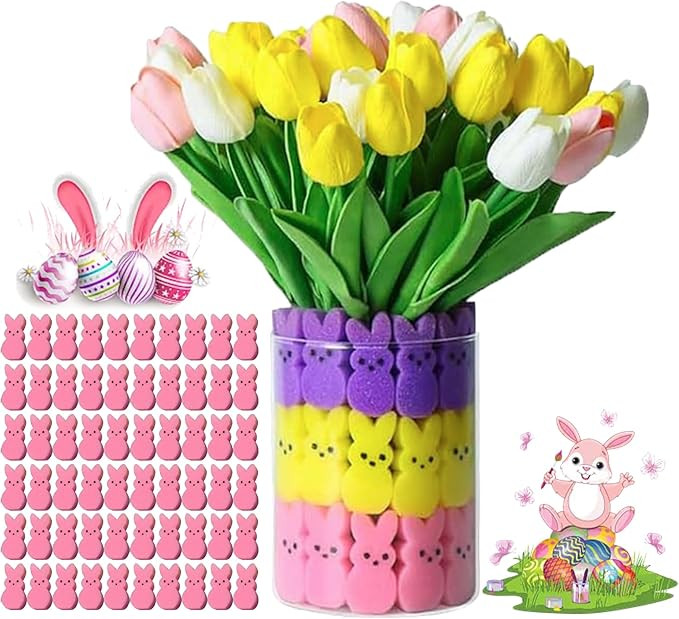 Easter Peep Sponges, Sponge Easter Peeps, Sponge Peeps, 60PCS Easter Sponge Bunnies Vase Filler, ... | Amazon (US)