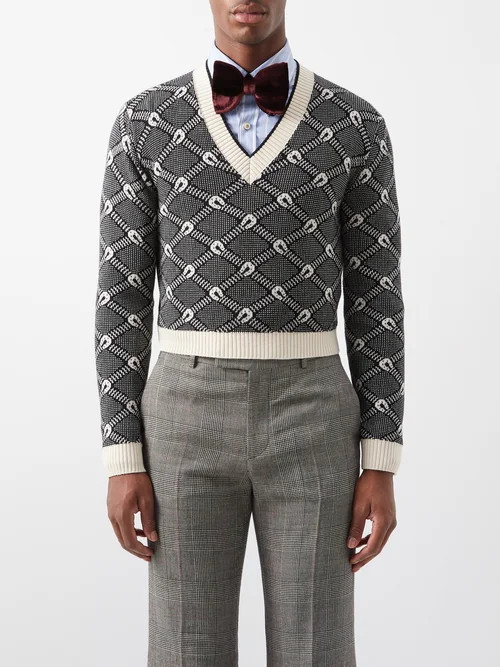 Gucci - Horseshoe Wool And Cotton-blend Sweater - Mens - Black Cream | Matches (US)
