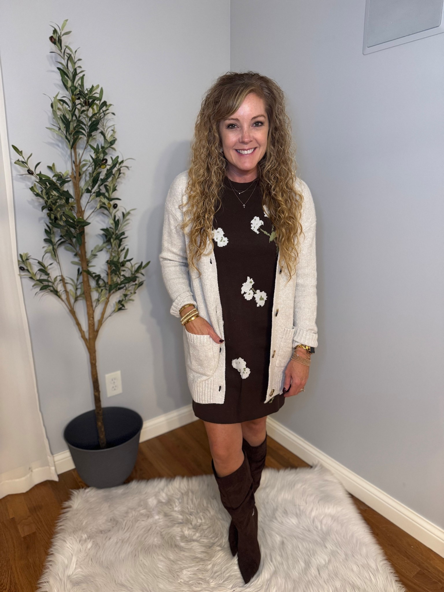 $20 Walmart grandpa cardigan / church outfit / teacher outfit / fall outfit 

Cardigan- small
Sweater dress- small
Boots- size 8, tts 



#LTKOver40 #LTKStyleTip #LTKFindsUnder50