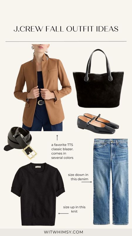 Jcrew fall outfit inspo featuring a classic blazer straight leg jeans and Mary Jane’s 

#LTKSeasonal