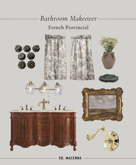 Our bathroom makeover was inspired by our trip to the south of France last month! A mix of rich toned wood, forged brass, vintage linen curtains and ornate frames! Get the look with these similar pieces! 

#LTKfamily #LTKeurope #LTKhome