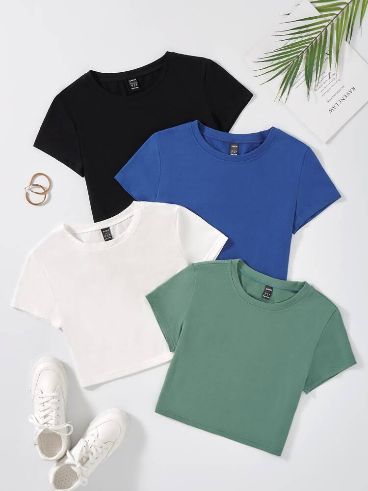4pack Solid Crop Tee | SHEIN