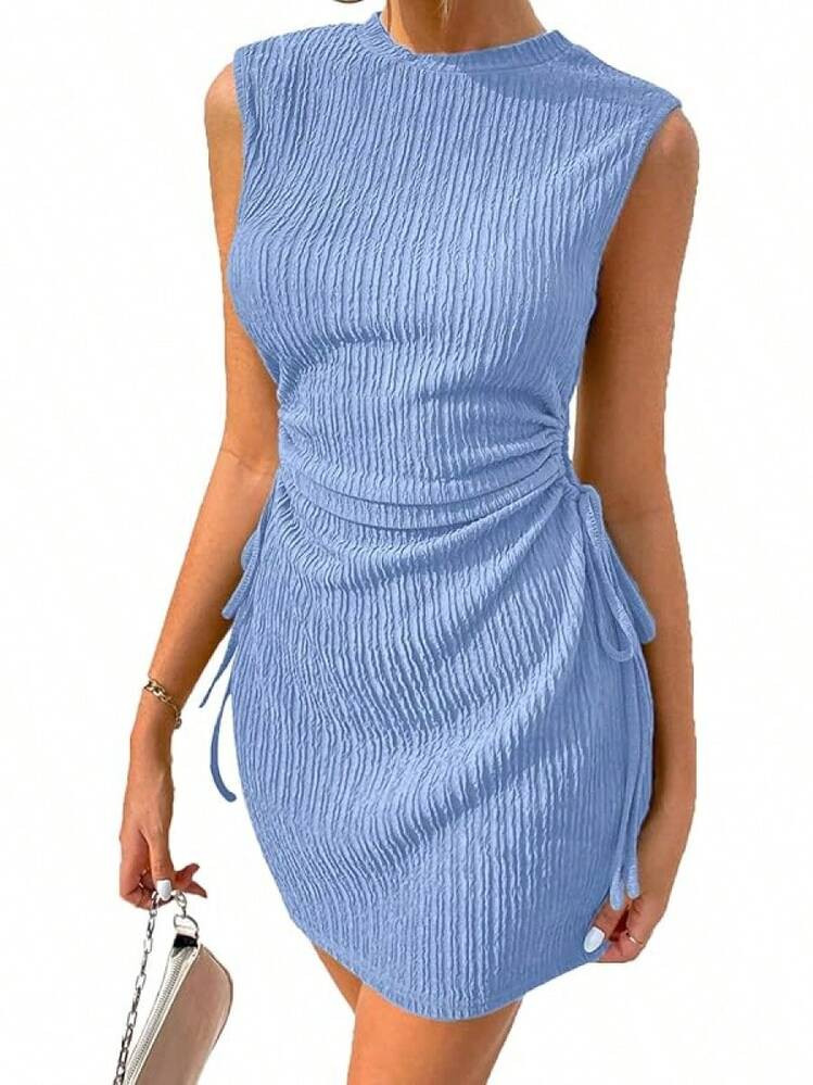 Women's Summer Dresses 2025 Beach Casual Crewneck Loose Sundress Ribbed Cut Out Dress | SHEIN