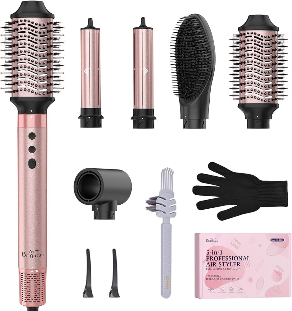Brightup 5 in 1 Air Styler, 1400W High Speed Hair Dryer Brush, Professional Automatic Hair Curler... | Amazon (US)