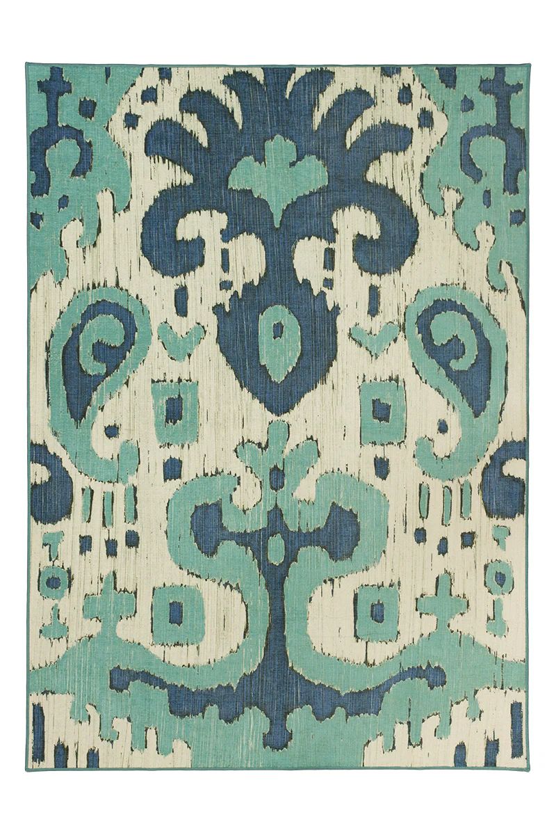 Ochre Ikat Steel Blue Washable Rug | My Magic Carpet