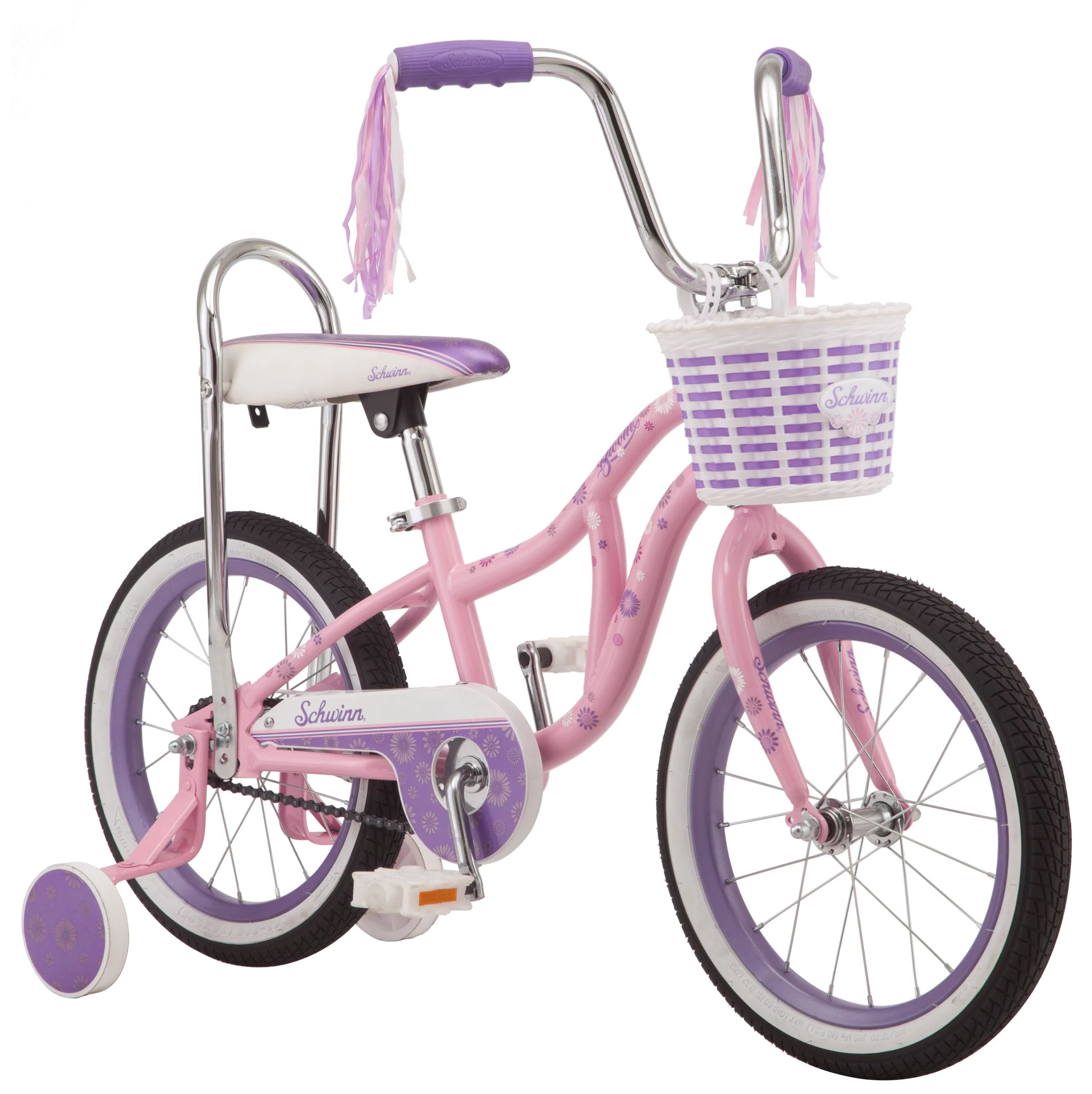 Schwinn Bloom kids bike, 16-inch wheel, training wheels, girls, pink, banana seat - Walmart.com | Walmart (US)