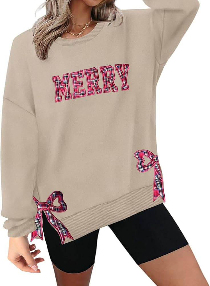 Personalised Merry Christmas Embroidered Sweatshirt Side Bow Cut-Out Sweatshirt | Amazon (US)