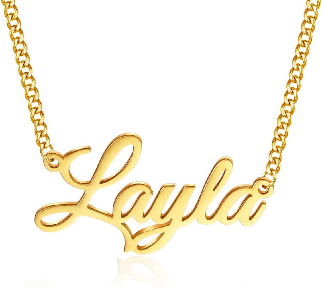 Name Necklace Personalized, 18K Gold Plated Custom Name Necklaces for Women Customized Name Plate... | Amazon (US)