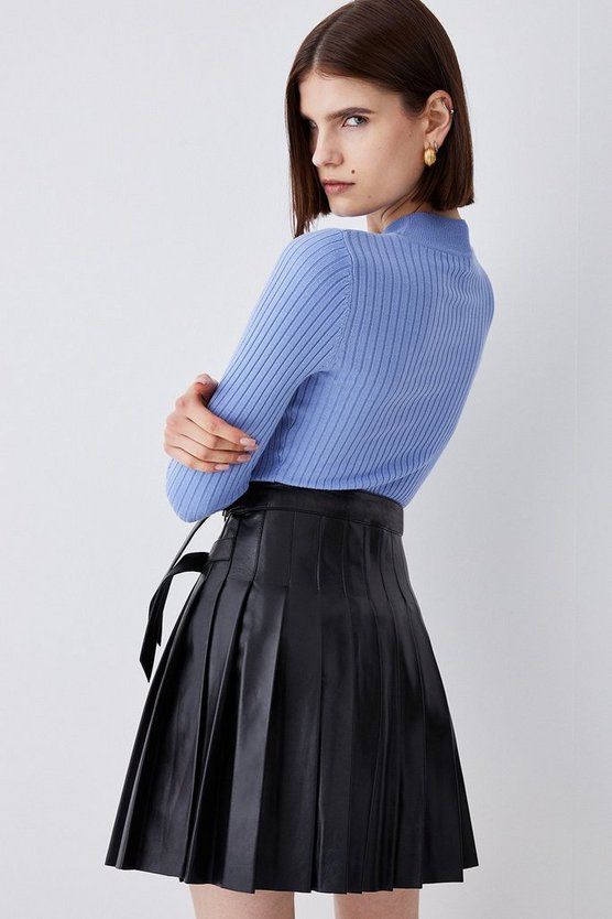 Leather Pleated Buckle Kilt Skirt | Karen Millen US
