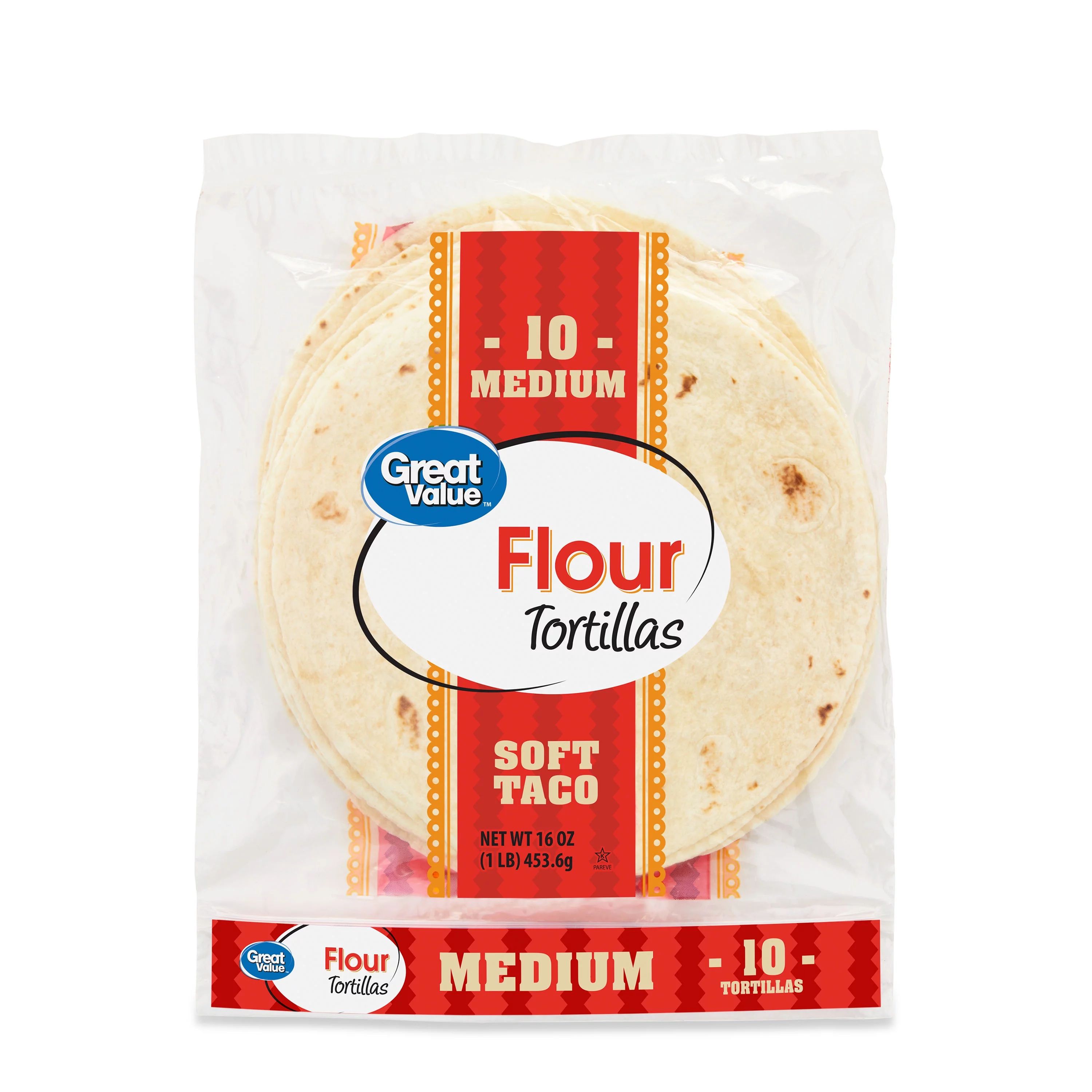 Great Value Medium Soft Taco Flour Tortillas, 16 oz, 10 Count | Walmart (US)