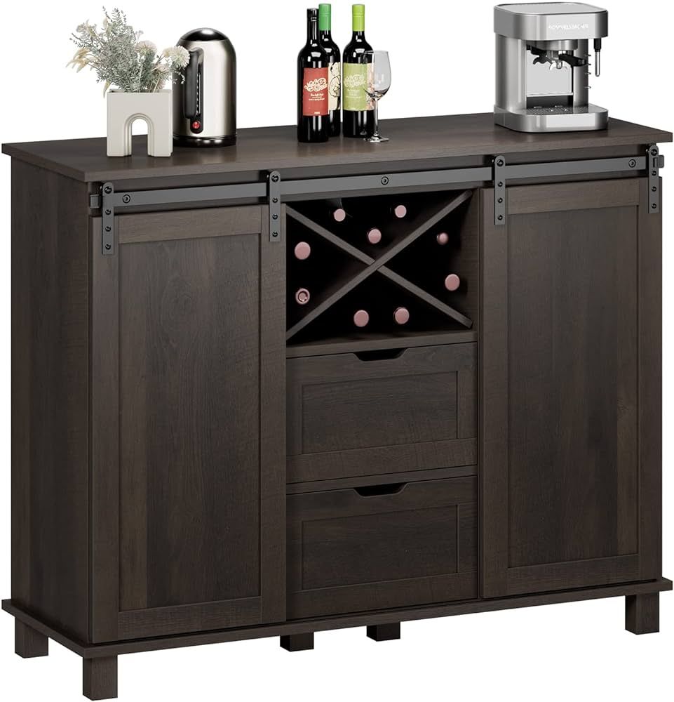 HOSTACK Farmhouse Buffet Sideboard, Coffee Bar Cabinet with Storage, Liquor Wine Cabinet with Sli... | Amazon (US)