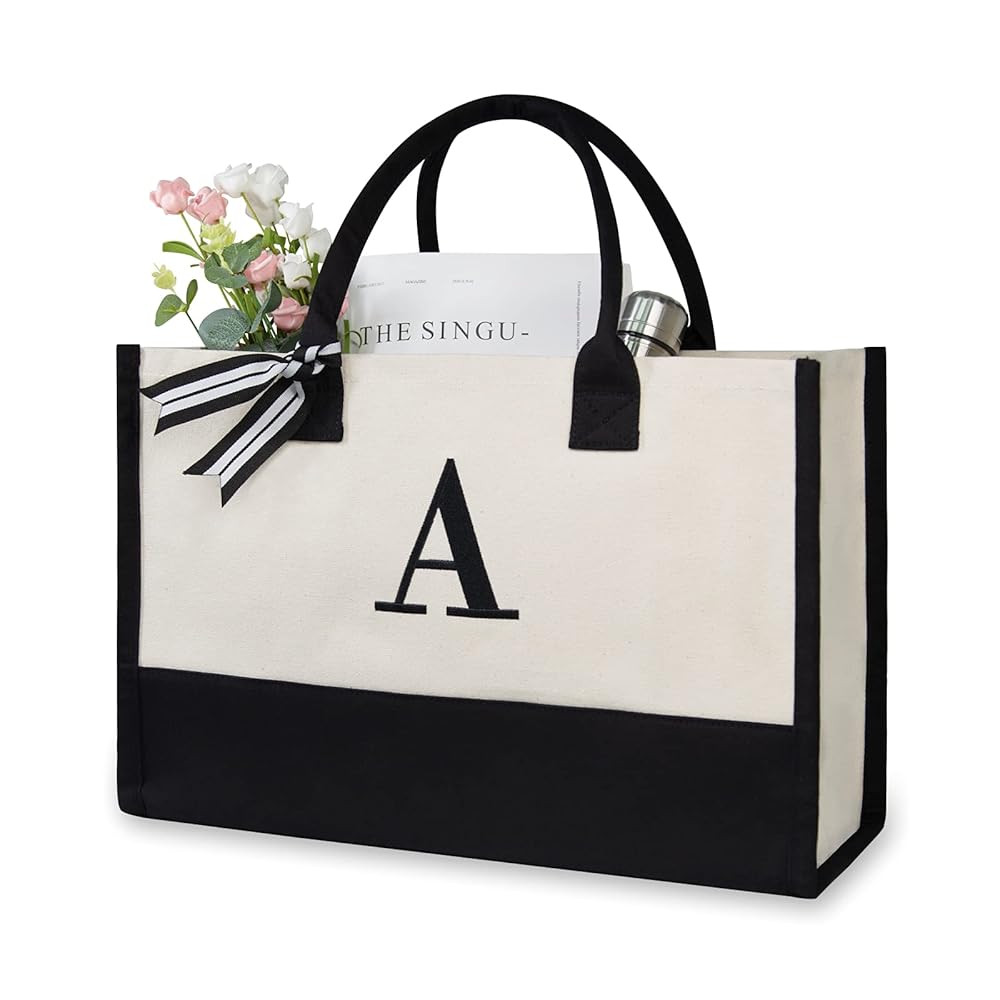 TOPDesign Embroidery Initial Canvas Tote Bag, Personalized Present Bag, Suitable for Wedding, Bir... | Amazon (US)