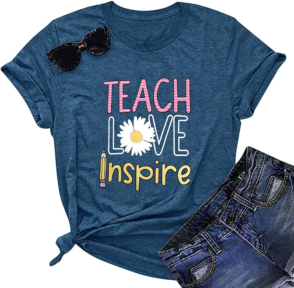 Women's T-Shirt Teaching Kindness Teacher Shirt Funny Short Sleeve Inspirational Graphic Tee Top | Amazon (US)