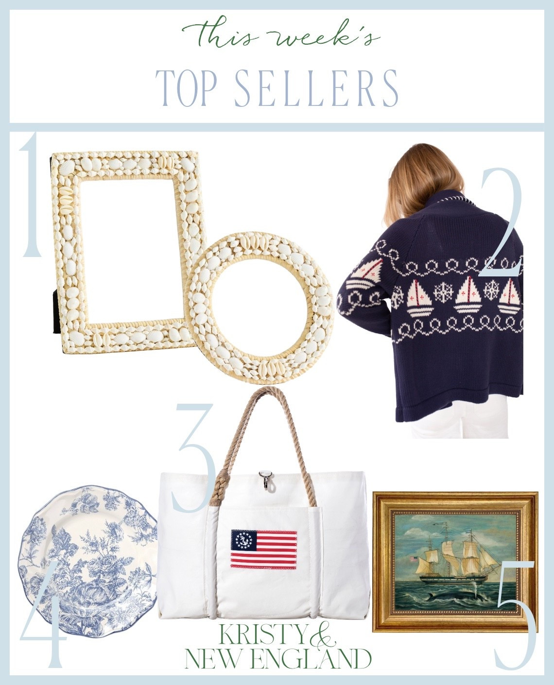 Top Sellers of the Week ✨ shell picture frames (on sale!), sailboat cardigan, blue floral plates, coastal flag Sea Bags tote, nautical ship art

#LTKSaleAlert #LTKHome #LTKOver40