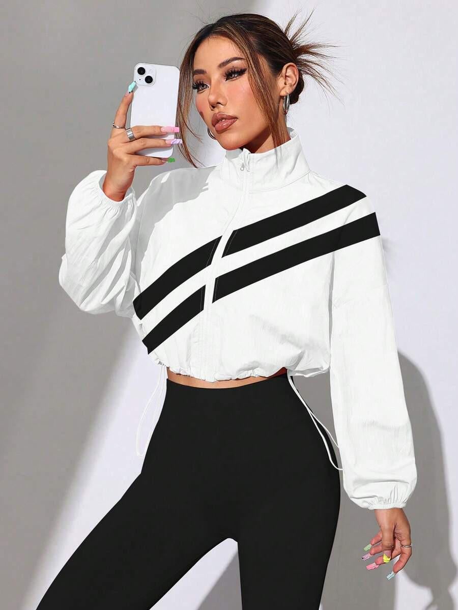 Easithlete Color Block Full Zip Drawstring Hem Sports Jacket, Suitable For Spring And Autumn | SHEIN