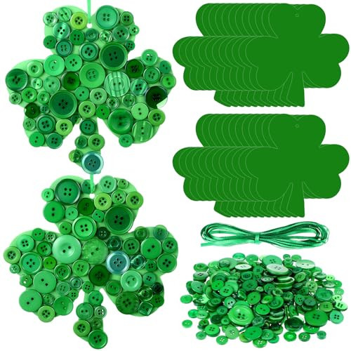 PullCrease 24 St. Patrick's Day Shamrock Craft Kit, Green Clover Cardstock with Ribbon, About 1200 Green Buttons, DIY Lucky Clover Card Kit for Irish Party Decorations and Home Decor | Amazon (US)