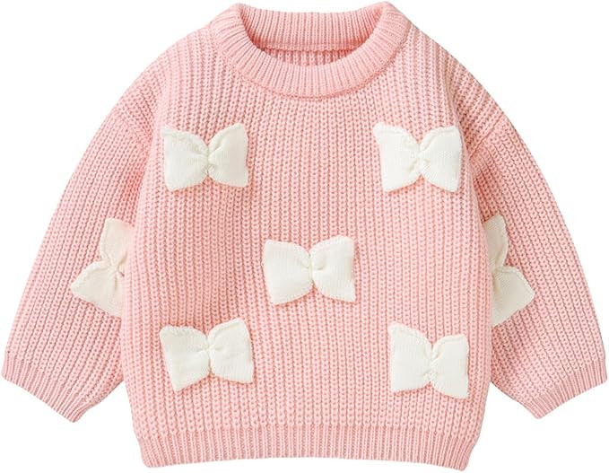 Baby Girl Knit Sweater Cute Bow Chunky Knitted Pullover Sweatshirt Toddler Girls Fall Winter Clot... | Amazon (US)