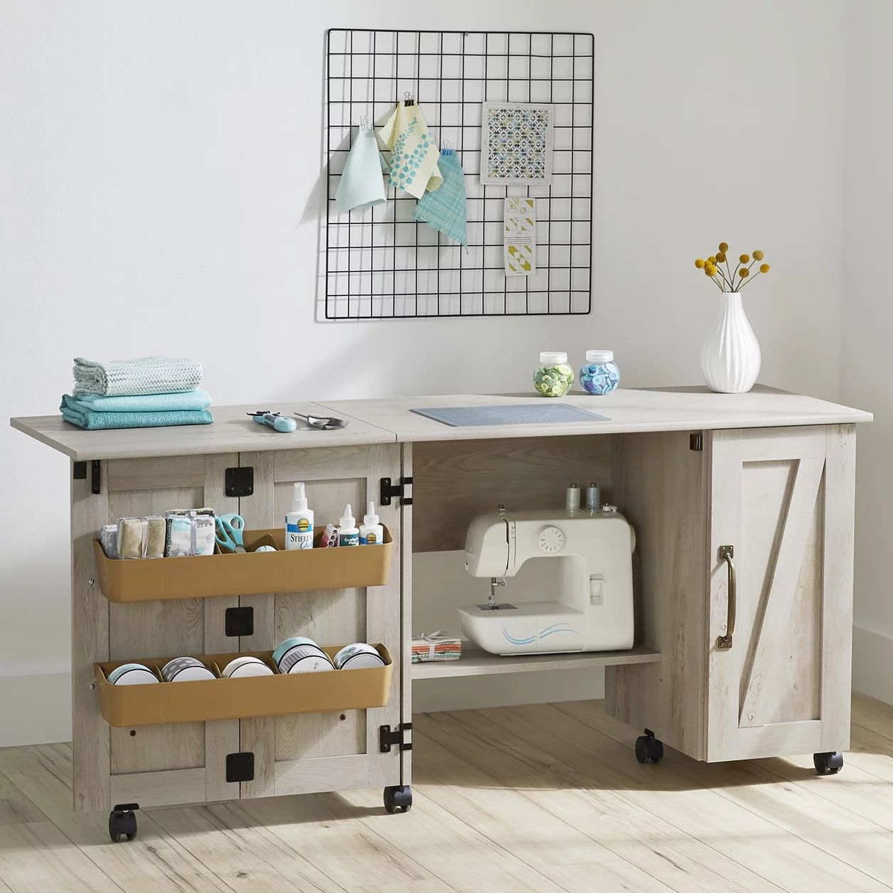 Better Homes & Gardens Modern Farmhouse Wood Sewing Table, Rustic White Finish | Walmart (US)