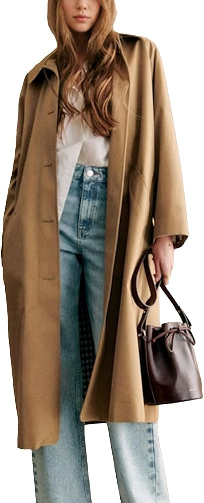 Songling Womens Long Trench Coat Single Breasted Oversized Windproof Trendy Fall Jacket Outerwear... | Amazon (US)