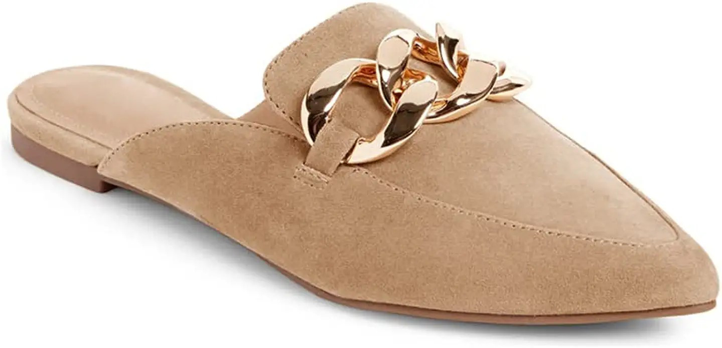 Amazon.com | Juliet Holy Womens Mules Flats Pointed Toe Backless Loafers Slip on Metal Chain Slid... | Amazon (US)