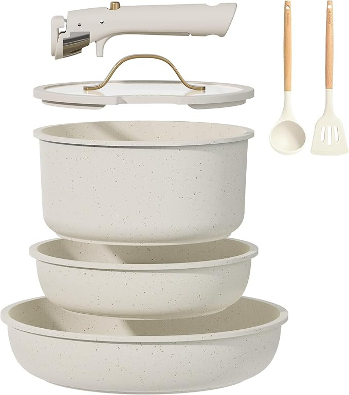 CAROTE 7pcs Pots and Pans Set Non Stick, Cookware Set with Detachable Handle, Kitchen Cookware Se... | Amazon (US)