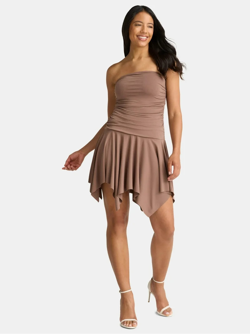 Madden NYC Women's Ruched Strapless Handkerchief Mini Dress, Sizes XXS-XXL | Walmart (US)