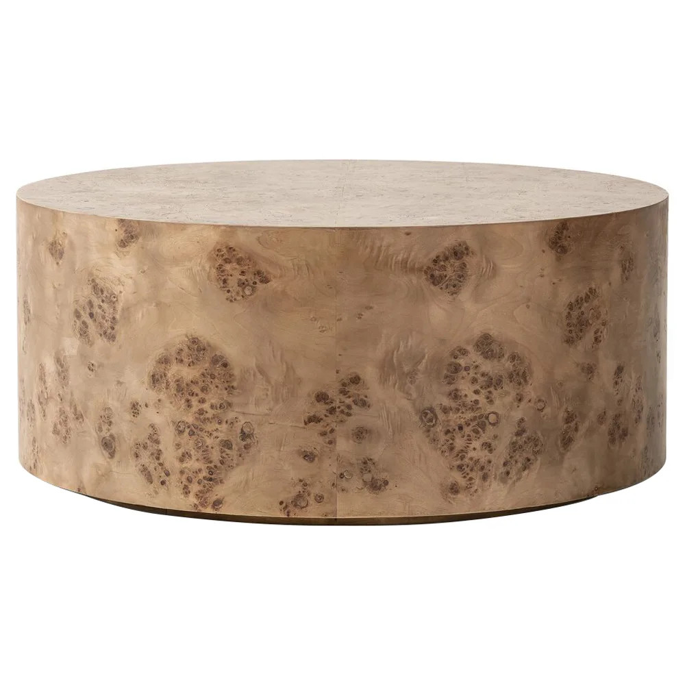 Syra Modern Classic Burl Drum Coffee Table | Kathy Kuo Home