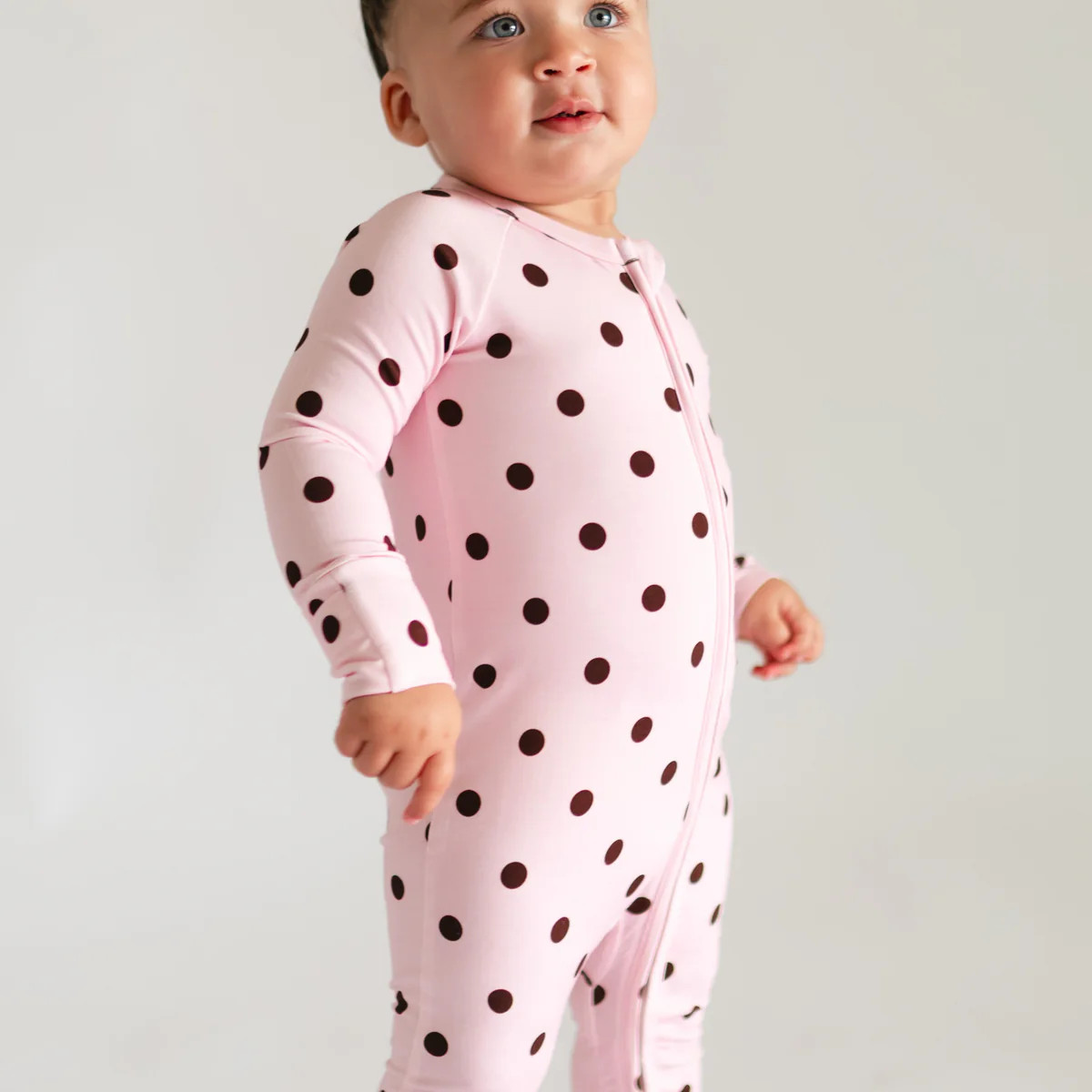 Infant Romper in Pink & Brown Polka Dot | Silks Design