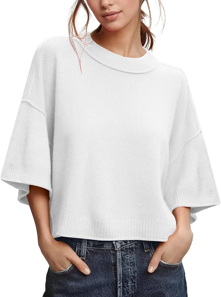 ZDC Women's Oversized Sweaters Summer Short Sleeve Casual Cropped Tops Lightweight Loose Fit Knit... | Amazon (US)