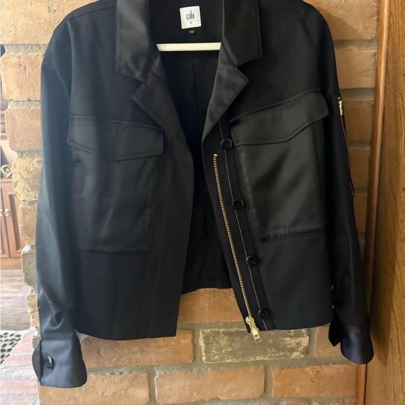 CAbi Satin Black Bomber Jacket with Gold Accents | Poshmark
