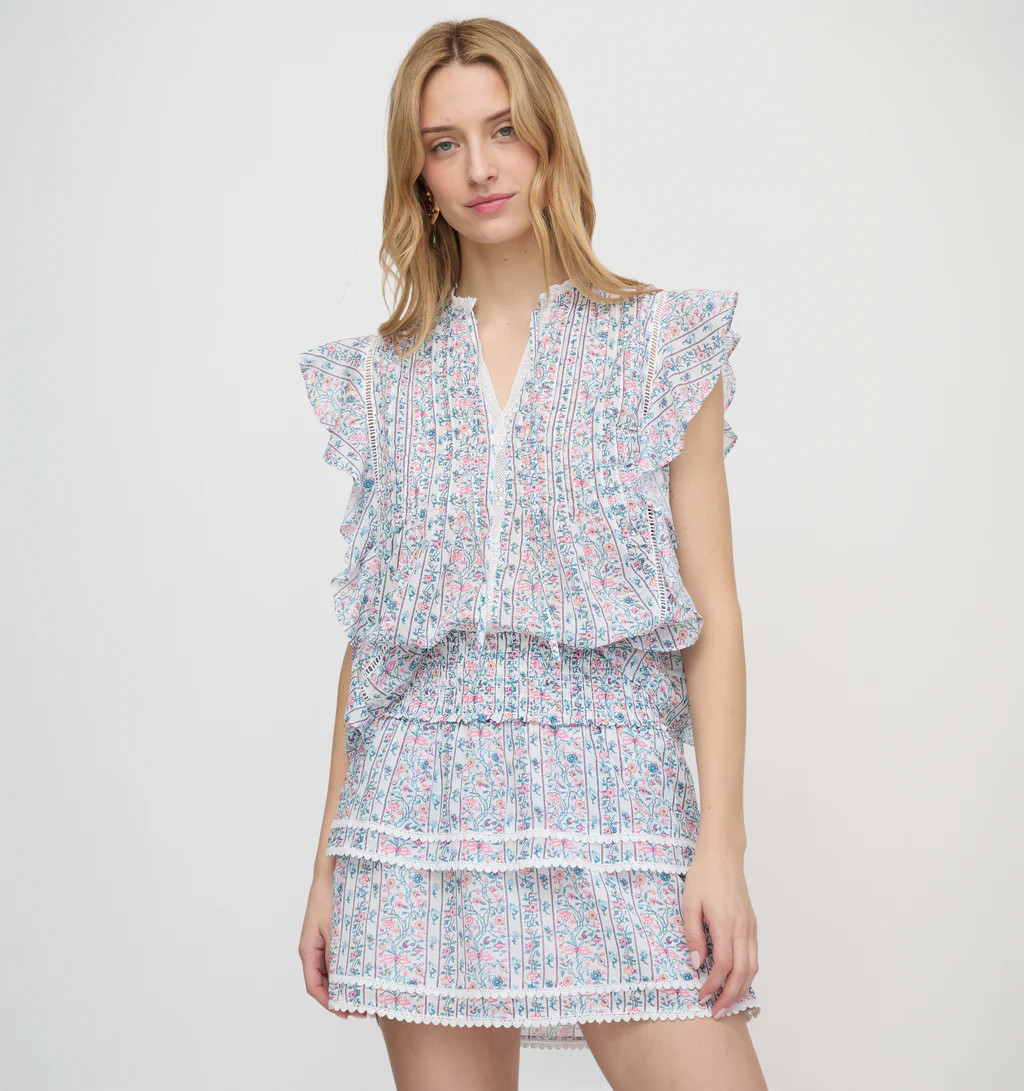 The Ramona Top - White Etched Floral Stripe | Hill House Home US