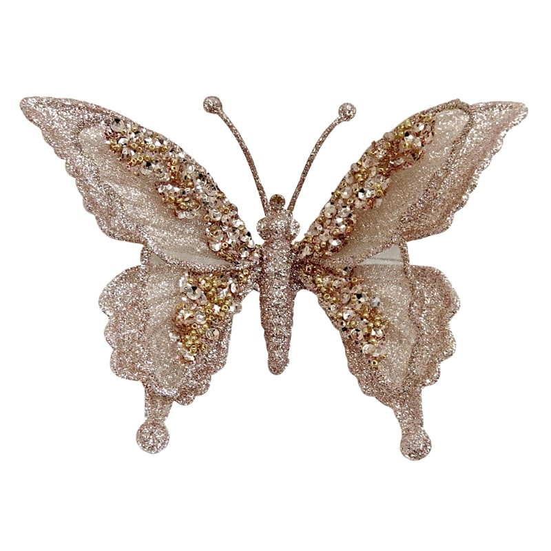Pink Blush Glittered Butterfly Clip Ornament, 6.9" | At Home