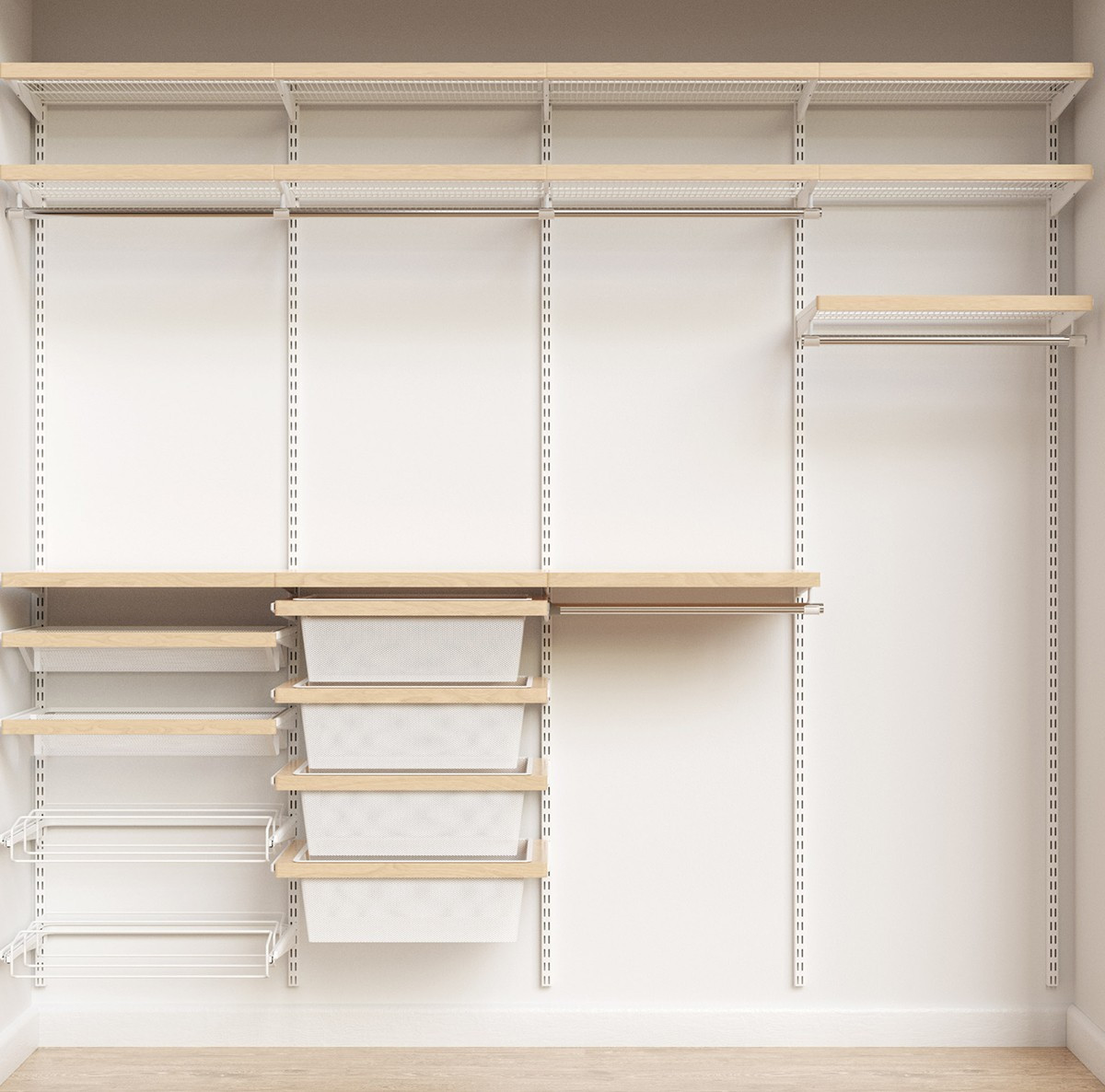 Elfa Décor 8' Birch & White Reach-In Closet | The Container Store