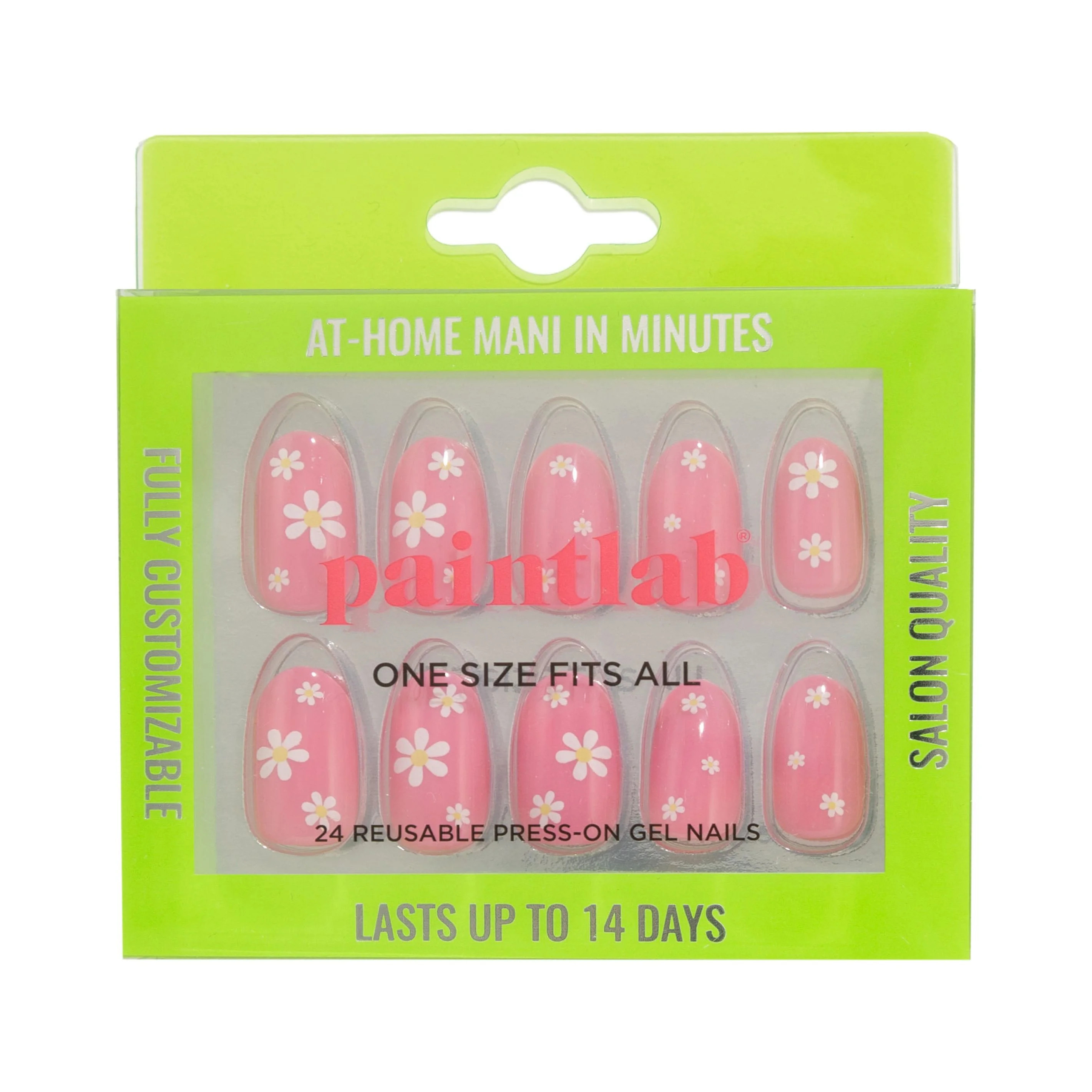PaintLab Reusable Press-on Gel Nails Kit, Almond Shape, Pink Daisy, 30 Count - Walmart.com | Walmart (US)