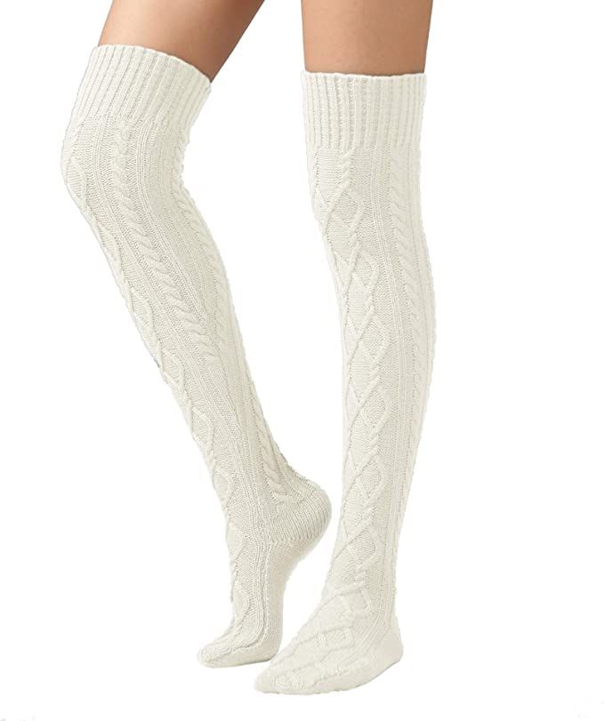 SherryDC Women's Cable Knit Thigh High Boot Socks Extra Long Winter Stockings Leg Warmers | Amazon (US)