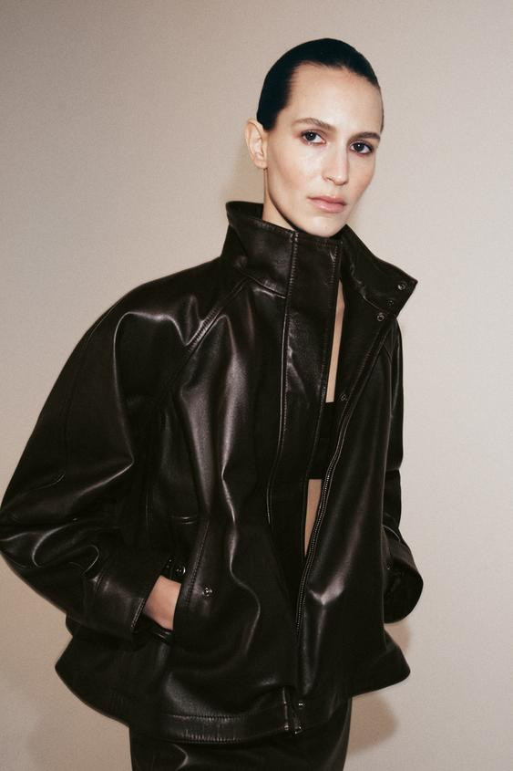 ZW COLLECTION 100% LEATHER BOMBER JACKET | Zara UK