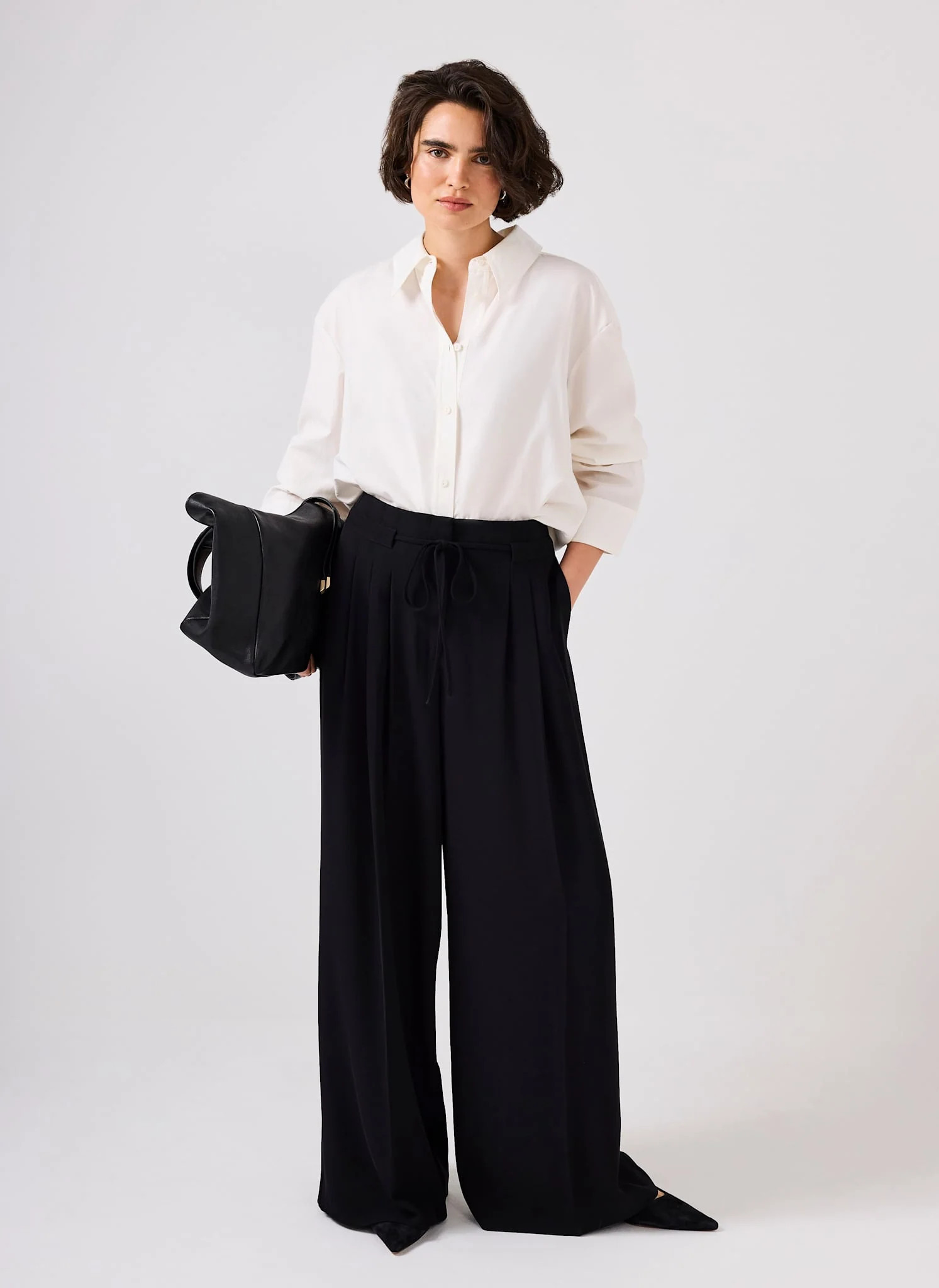 Black Tie Detail Wide Trousers | Mint Velvet