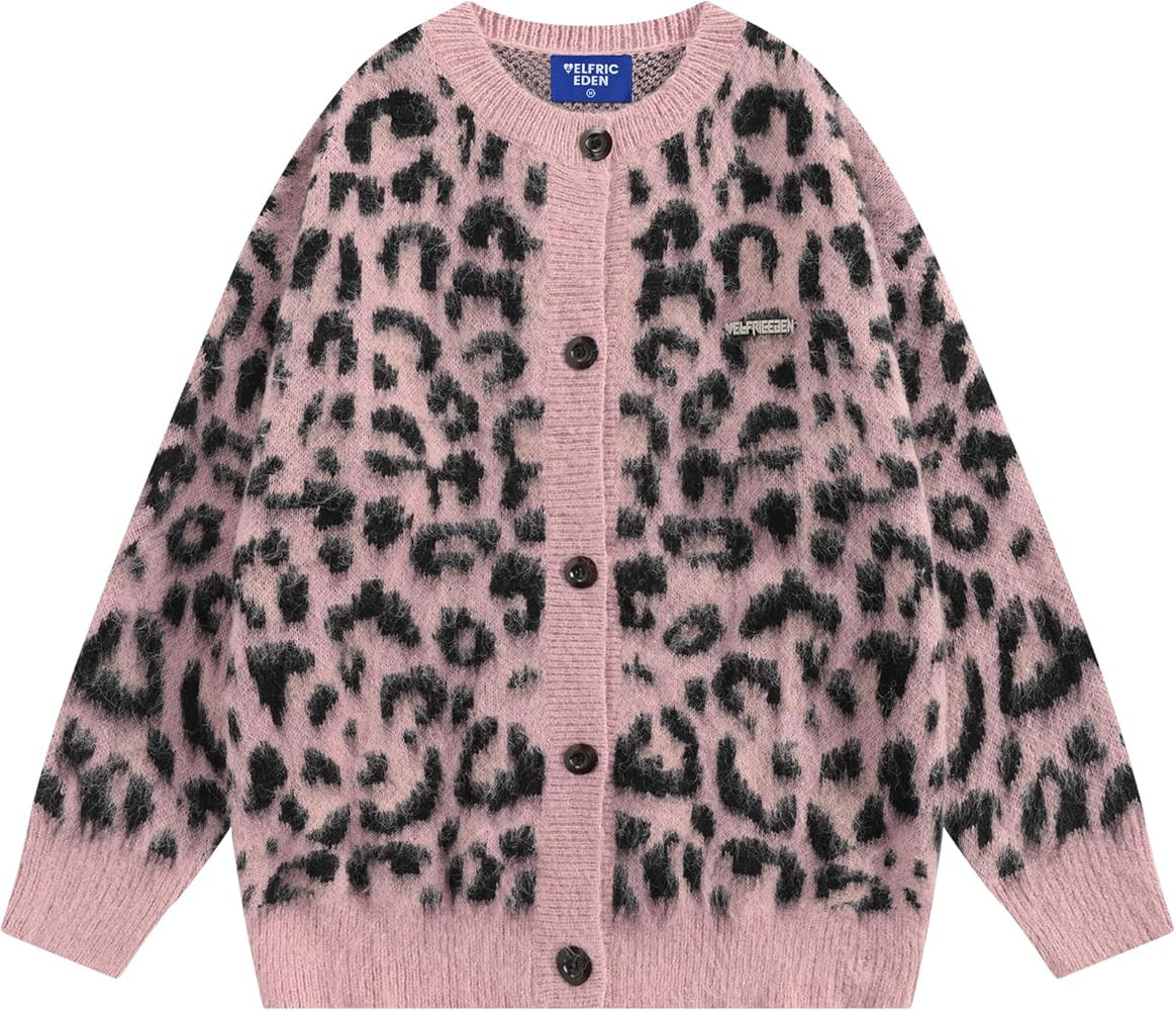 Aelfric Eden Leopard Print Cardigan Sweaters for Women Oversized Cheetah Y2k Crewneck Button Down... | Amazon (US)