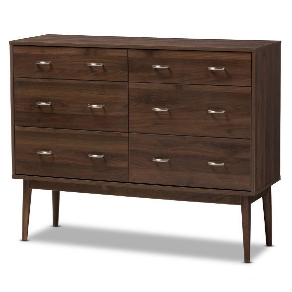 Disa Midcentury Modern Walnut Finished 6 Drawer Dresser Brown - Baxton Studio | Target