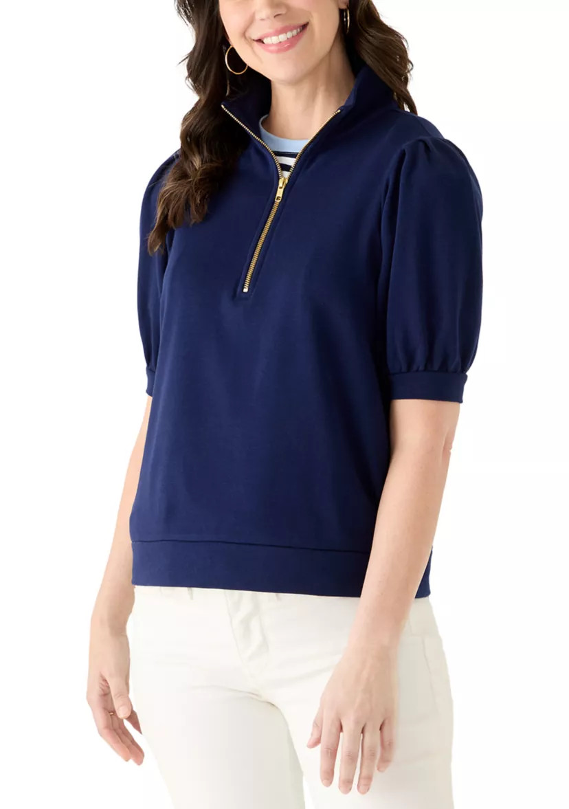 Women's Elbow Sleeve Button French Terry Top | Belk