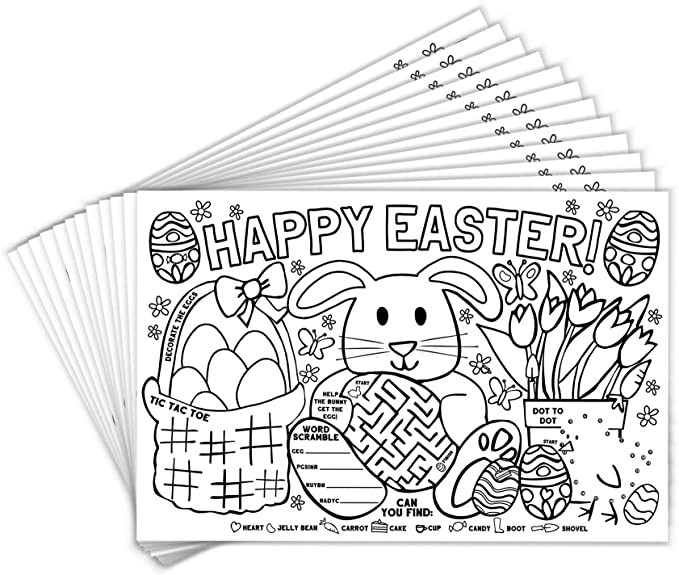 Tiny Expressions – Easter Placemats for Kids (Pack of 12 Easter Placemats) | Bunny Coloring Act... | Amazon (US)