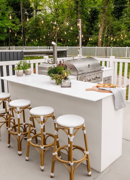 Our outdoor counter stools are back in stock! 

Serena and lily dupe, look a like, outdoor bar, outside kitchen 

#LTKSeasonal