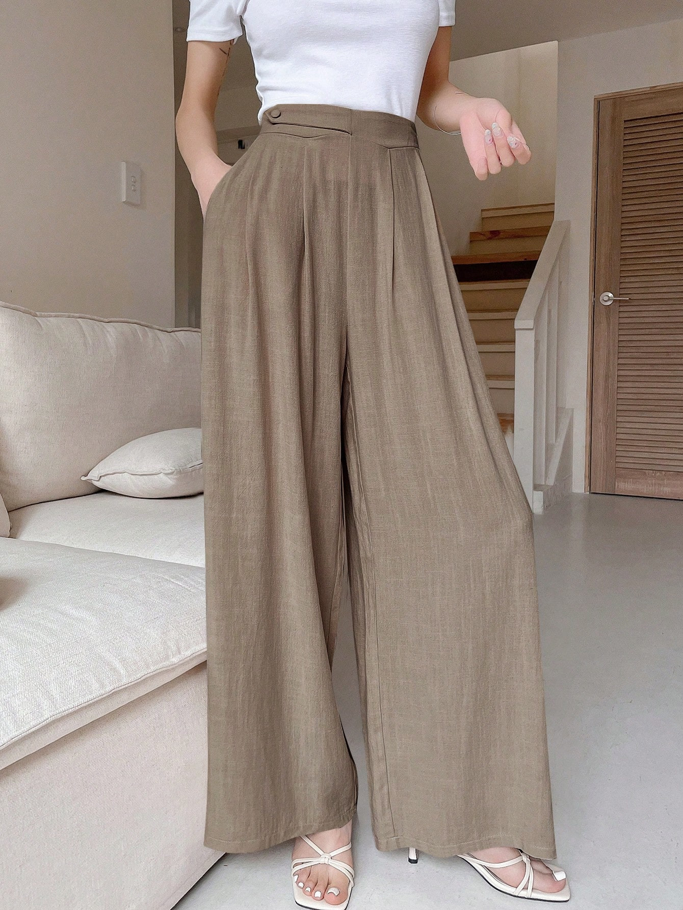DAZY Solid High Waist Wide Leg Pants | SHEIN