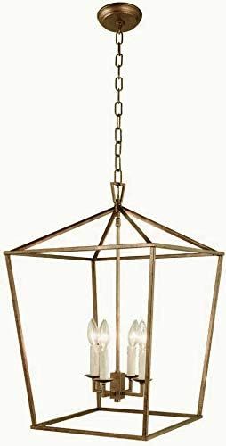 Rustic Aged Gold Cage Large Lantern Chandelier Pendant, Ceiling Light Fixture 17" Wide | Amazon (US)