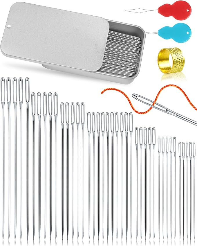 FIVEIZERO 80/40 PCS Premium Stainless Steel Sewing Needles, 7 Sizes Large Eye Sewing Sharp Needle... | Amazon (US)