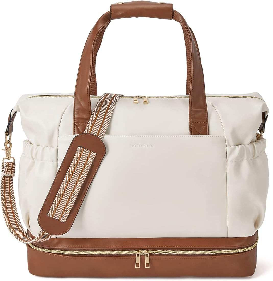 BOSTANTEN Weekender Bags for Women Carry On Bag Large Tote Leather Duffle Overnight Bag with Shoe... | Amazon (US)