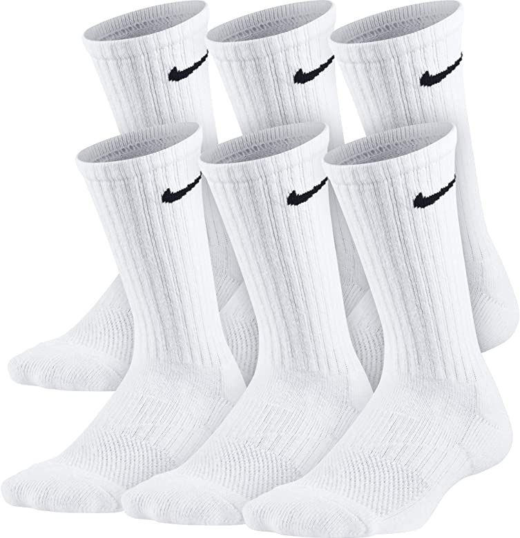 Nike Kids' Performance Cushioned Crew Training Socks (6 Pair), Girls & Boys' Socks with Cushioned... | Amazon (US)