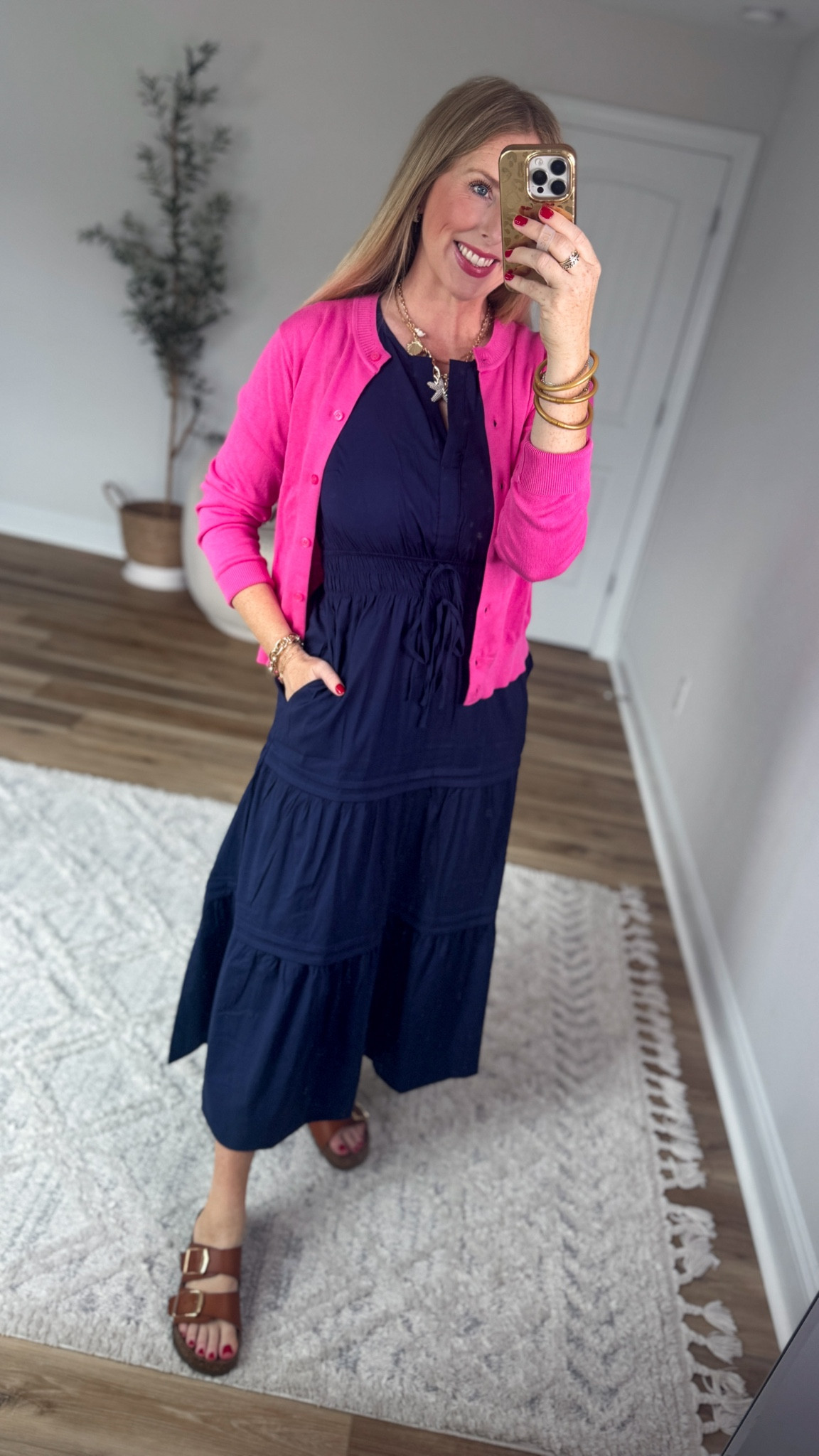 Navy blue Walmart maxi dress with pink cardigan

#LTKootd #LTKmomlife
